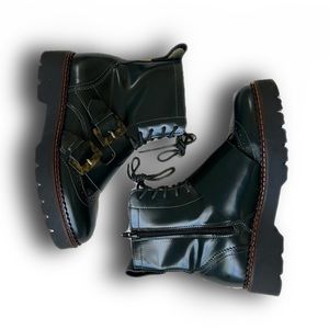 Basically New Scotch & Soda Forest Green Combat Boots with Dual Buckles size 8.5